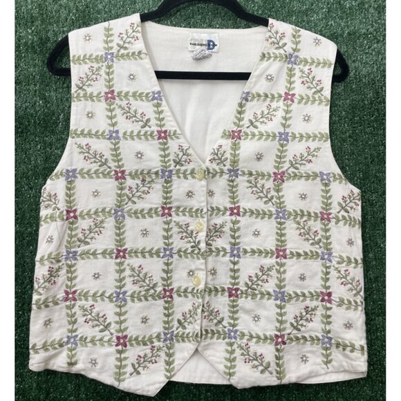 Paul Harris Floral Embroidered Top Vest Women's Size Small White Button 70s - Picture 1 of 11